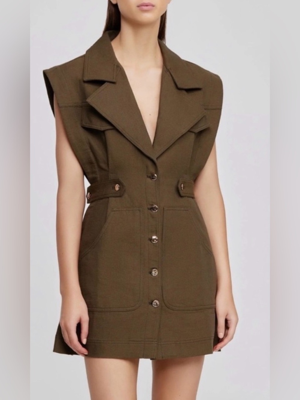 Acler Walter Buttoned Mini Dress - Army Green